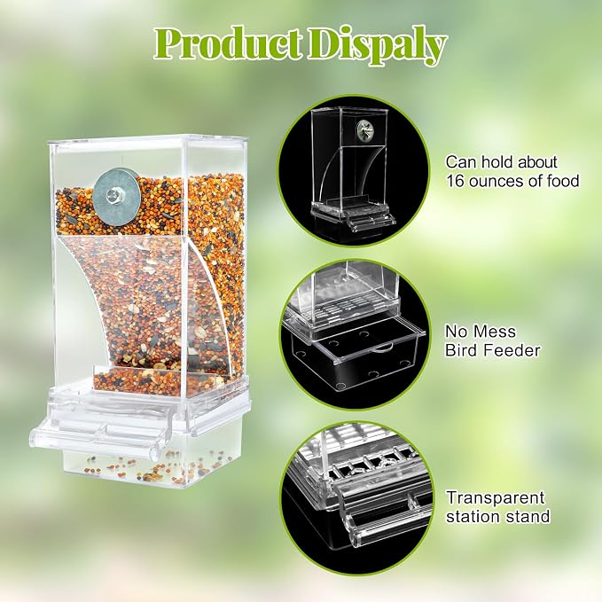 Rypet No Mess Bird Water Feeder Dispenser Set Automatic Bird Feeder Transparent - Image 6