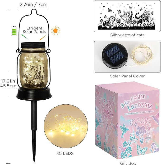 kyoryuger Cat Gift for Women Cat Gifts Solar Lantern, Cat Solar Lights Outdoor - Image 7
