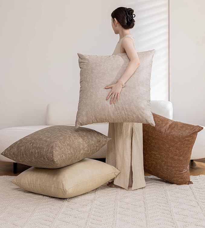 Pack of 4 Oversized Faux Leather Neutral Decorative Throw Pillow Covers 26x26 by GEGELICA