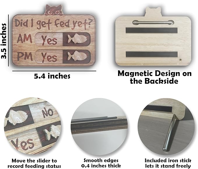 Cat Feeding Tracker-AM PM 2-Meal Wooden Fridge Magnets - Image 2