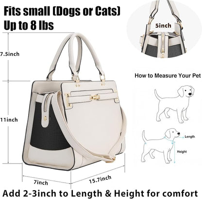 Fashion Pet Carrier Dog Cat Carrier Purse Soft-Sided Leather Handbag Pet Tote - Image 2