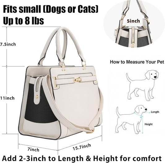 Fashion Pet Carrier Dog Cat Carrier Purse Soft-Sided Leather Handbag Pet Tote - Image 2