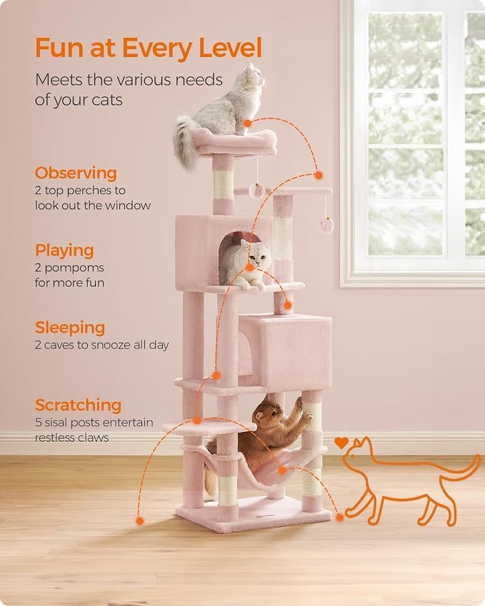 Feandrea Cat Tree, 59.5-Inch Tall Cat Tower, Plush Multi-Level Condo - Image 4