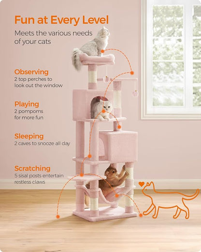 Feandrea Cat Tree, 59.5-Inch Tall Cat Tower, Plush Multi-Level Condo - Image 4