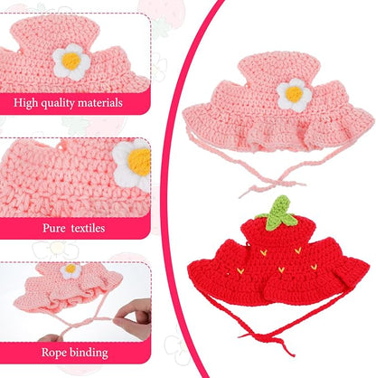 2PCS Strawberry Cat Hats Cute Flower Crochet Hats - Image 6