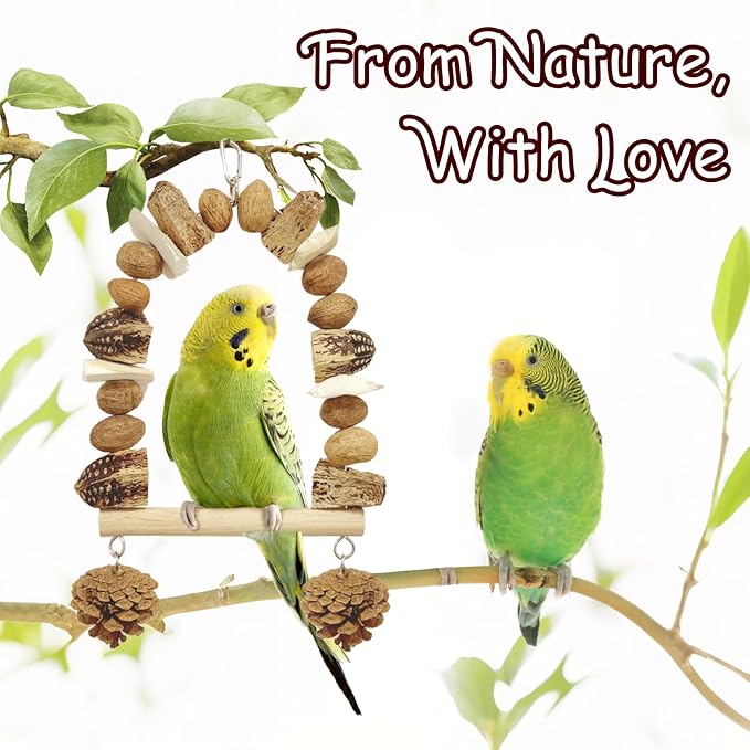 Nut Perch Stand with Interchangeable Materials – Natural, Safe Bird Playset - Image 2