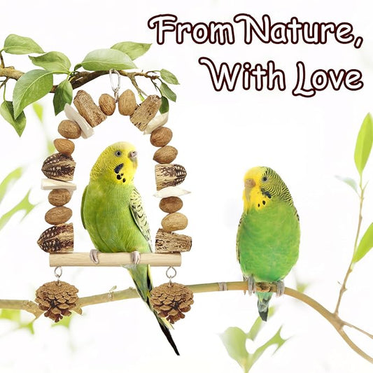 Nut Perch Stand with Interchangeable Materials – Natural, Safe Bird Playset - Image 2
