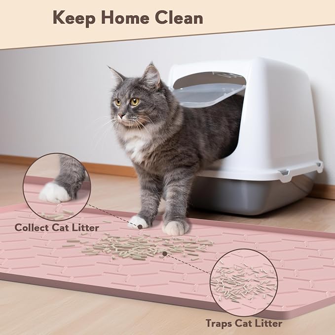 Silicone Cat Litter Trapping Mat, Large Waterproof 34" X 22" Cat Litter Box Mat - Image 2