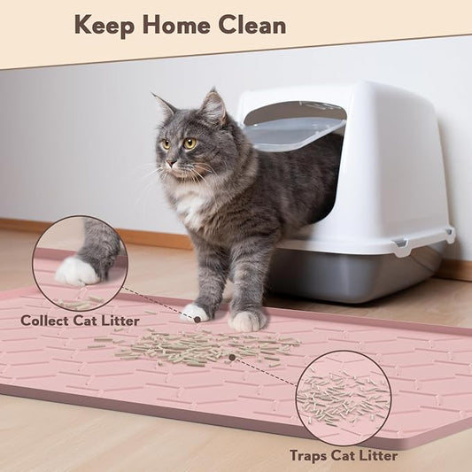 Silicone Cat Litter Trapping Mat, Large Waterproof 34" X 22" Cat Litter Box Mat - Image 2
