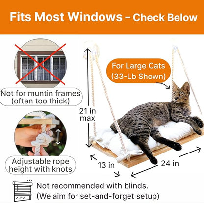 Large Cat Window Perch with Industrial-Grade Suction Cups – Solid Pine Wood - Image 5