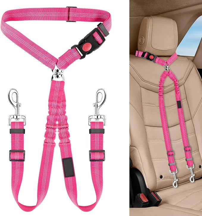 Dog Seat Belt for Car, Dual Pet Vehicle Headrest Restraint Safety Seatbelt by Unknown