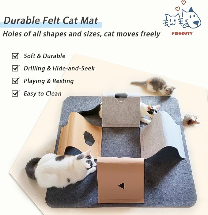 Cat Toys Tunnel for Indoor Cats, 4-Way Felt Cat Tunnel Play Mat - Image 3