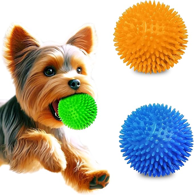 Meric CoCoo 3-Pack Squeaky Dog & Ferret Ball Toys, Massage Teeth and Gums - Image 2