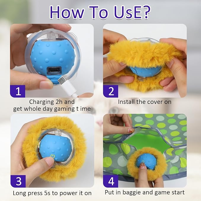 Interactive Cat Toys Ball Fast Rolling in Pouch, Motion Activate Chirping Cat - Image 4