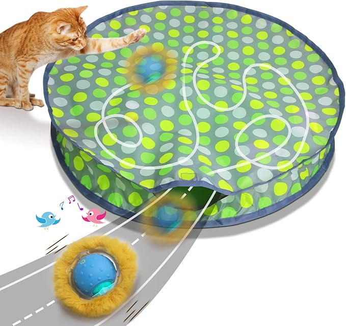 Interactive Cat Toys Ball Fast Rolling in Pouch, Motion Activate Chirping Cat by Giociv
