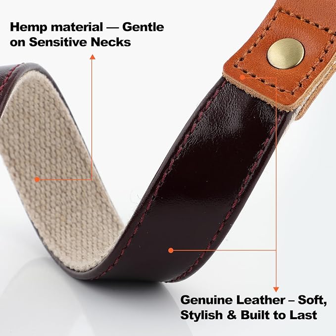 Plutus Pet Genuine Leather & Hemp Dog Collar – Adjustable Heavy Duty Pet Collar - Image 2