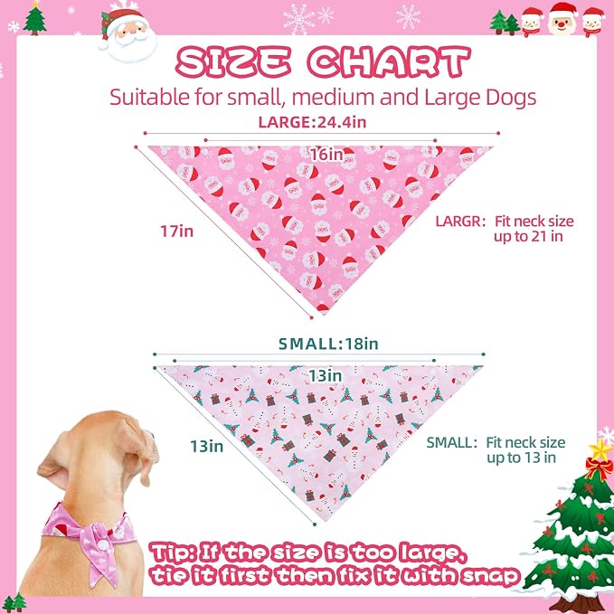 PAWCHIE Christmas Dog Bandanas 4 Pack, Reversible Dog Party Triangle Scarf Bibs - Image 2
