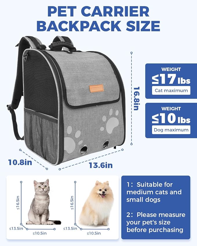 Cat Carrier Backpacks for Kitty Small Dog up to 15 lbs, Lightweight and - Image 2