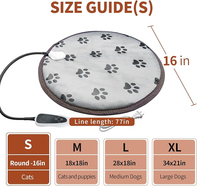 Cat Heating Pad Round with Smart Thermostat Switch and Power Line Protection - Image 2
