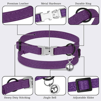 Leather Cat Collar with Buckle and Removable Bell - Image 5