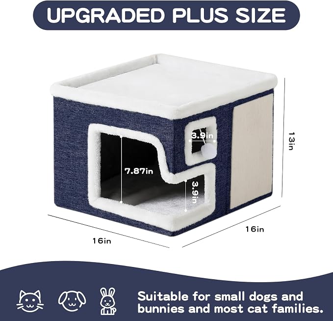 Cat Houses for Indoor Cats, Covered Cat Cave Bed - Image 3