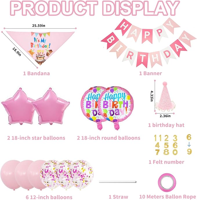 Dog & Cat Birthday Party Decorations Set Include Bandana, Adjustable Hat - Image 6
