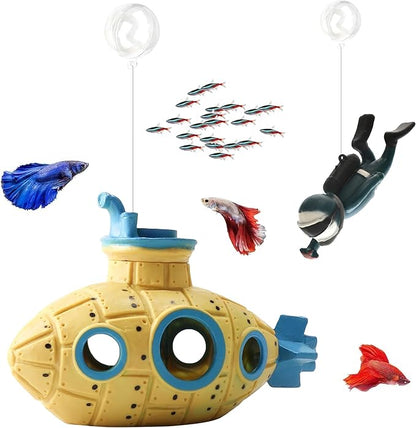 Floating Fish Tank Decoration, LittleCute Retro Submarine AquariumDecoration - Image 5