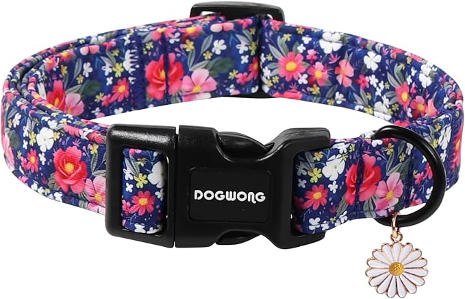 DOGWONG Blue Flower Dog Collar, Cute Adjustable Floral Collar, Girl Female Dog by DOGWONG