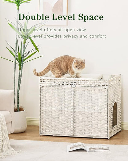 Cat Litter Box Enclosure Furniture, Handwoven Rattan Hidden Litter Box - Image 2