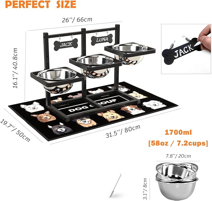 Elevated Dog Bowls for Large Dogs, 6 Height Adjustable Raised Stand - Image 3