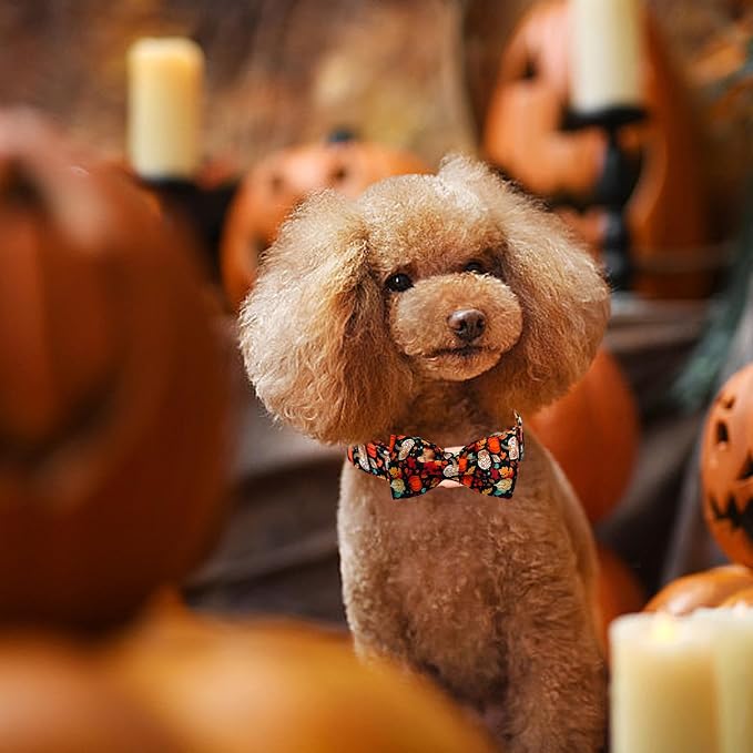 Fall Dog Collar, Leaf Pumpkin Print Adjustable Pet Collar Cute Cotton Soft - Image 5
