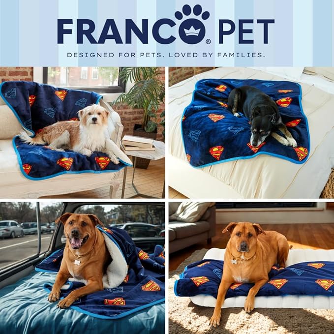 Franco Pet Superman DC Comics Super Soft Cozy Waterproof Sherpa-Backed Blanket - Image 7