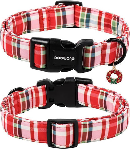 DOGWONG Christmas Dog Collar, Adjustable Red Checkered Pet Collars Christmas - Image 2