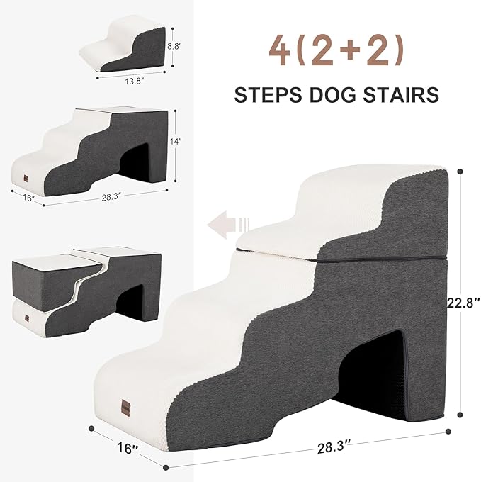 Dog Stairs for High Beds with Tunnel, 4-Step Dog Steps for Small Dogs and Cats - Image 2
