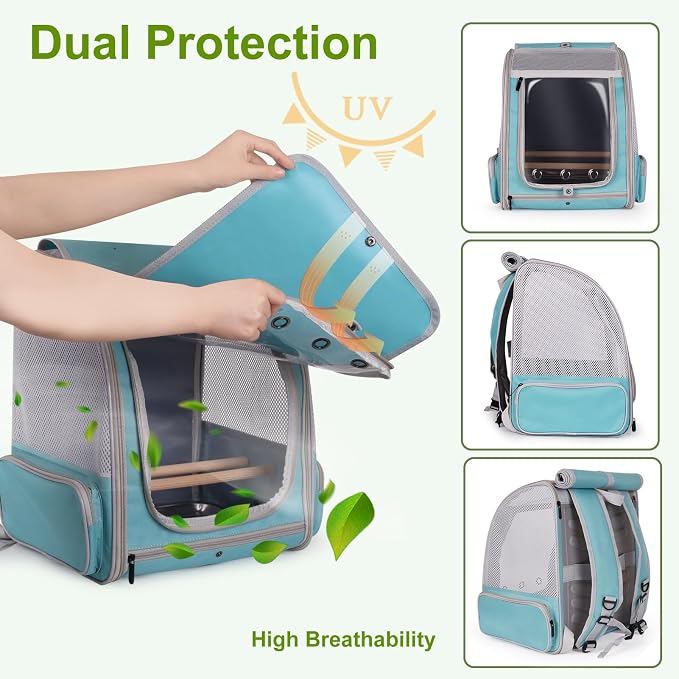 halinfer Bird Backpack Carrier Cage, Front Zipper Opening Portable Bird Travel - Image 2