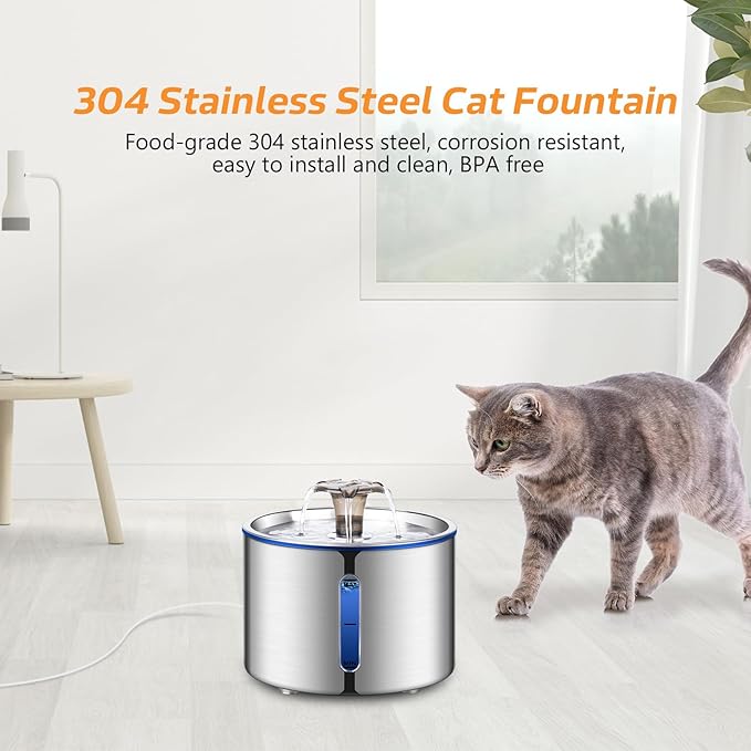 Cat Fountain, 84oz/2.5L Stainless Steel Pet Water Fountain, Automatic Dog Water - Image 2