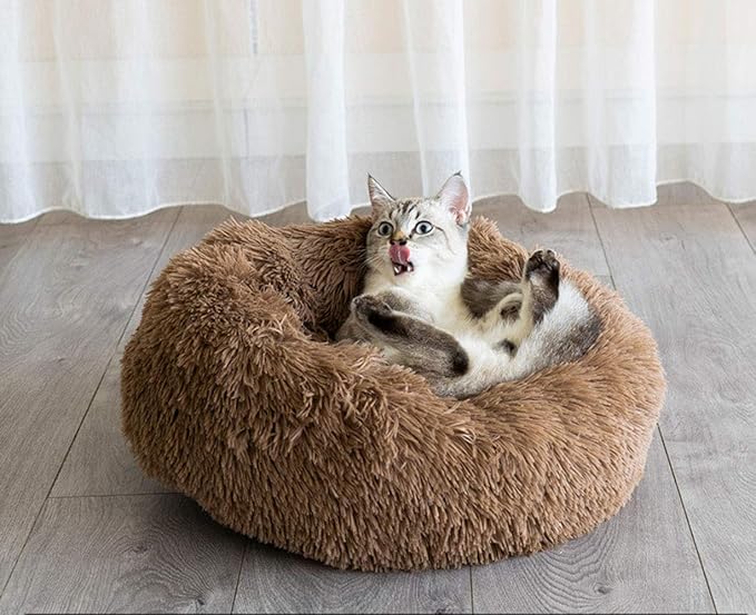 BODISEINT Faux Fur Dog Bed Cat Bed, Shag Round Anti-Anxiety Pet Calming Bed - Image 9