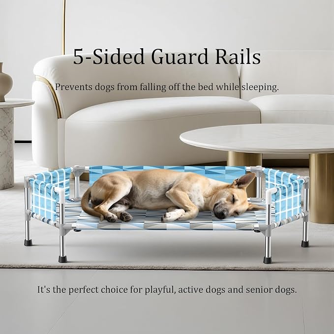 Elevated Dog Bed with Guardrail, Cooling Outdoor Pet Cot with 5-Sided - Image 2
