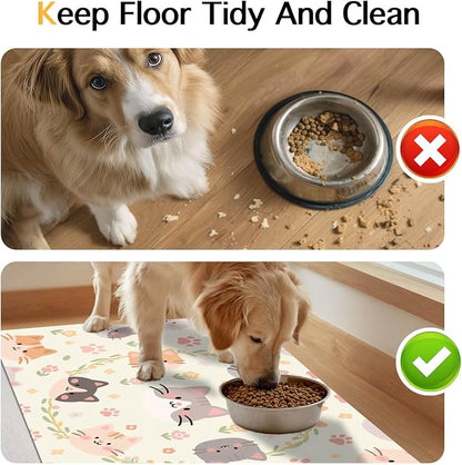 Cat Feeding Mat 24x16 inch Floral Ring Kitten Print Pet Bowl Placemat Non Slip - Image 8