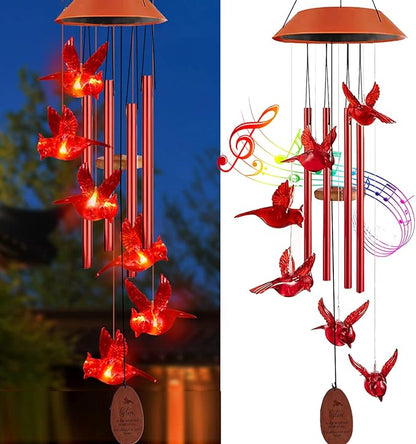 Solar Cardinal Wind Chimes Outdoor Solar Lights Cardinal Red Bird Windchimes - Image 2