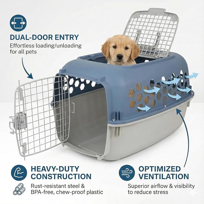 Portable Double Door Plastic Pet Carrier - Image 3