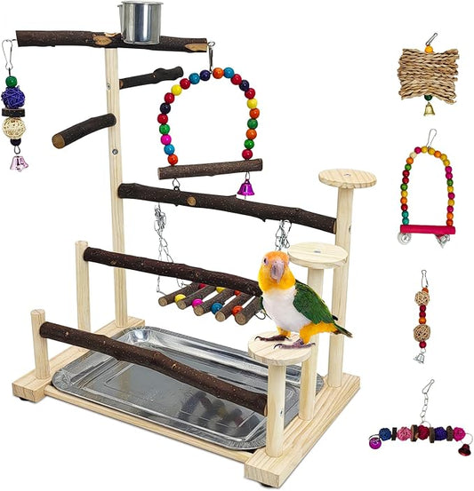 PINVNBY Bird Playground 9 PCS Parrot Perch Stand Play Gym Cockatiel Wood Bird by PINVNBY