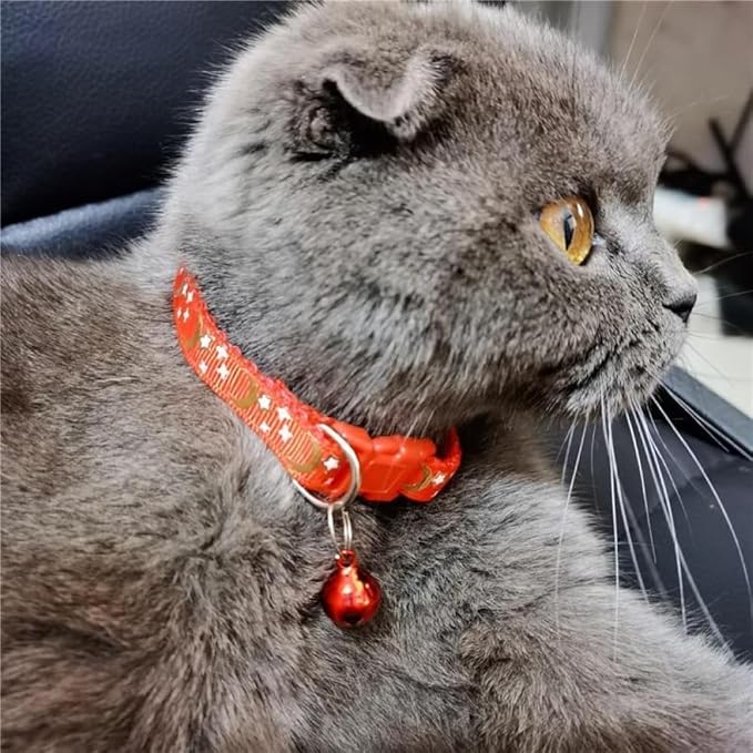 Reflective Cat Collars with Bell 2-Pack Girl Boy Pet Kitten Collar with Star - Image 4