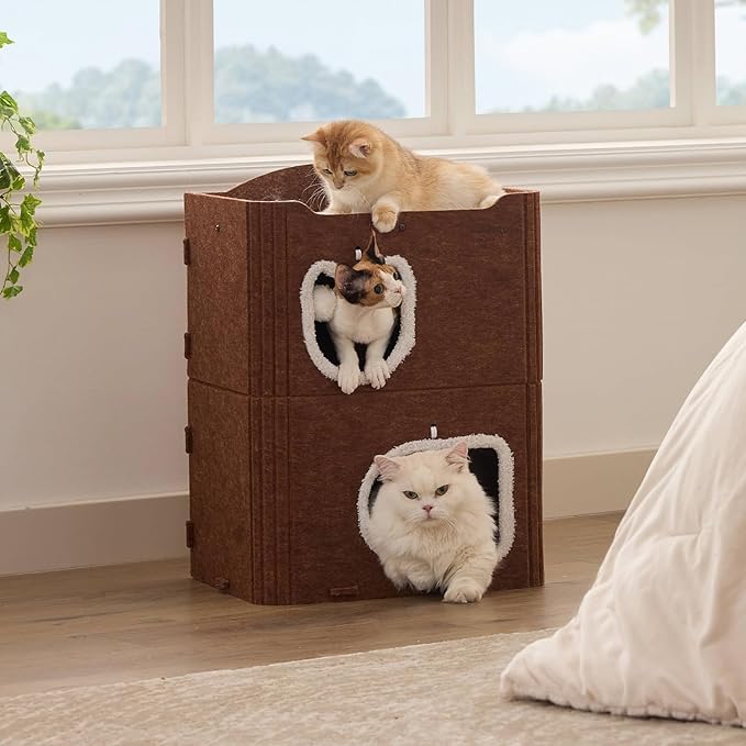 Joydeco Cat House for Indoor Cats, 2 Story Scratch Resistant Felt Cat Condo - Image 5