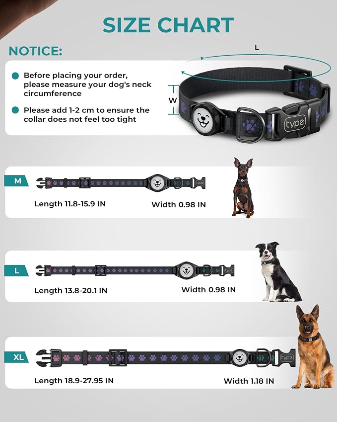 Dog Collar with Airtag Holder, IP67 Waterproof Reflective AirTag Dog Collars - Image 7