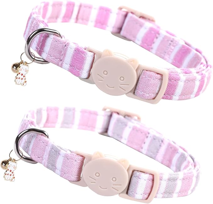 Elegant little tail 2 Pack Cat Collar-Pink Strip Cotton Breakaway Cat Collars by Elegantlittletail