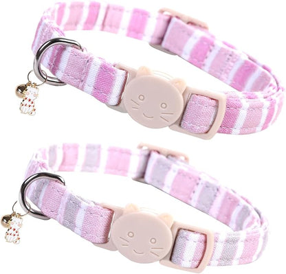 Elegant little tail 2 Pack Cat Collar-Pink Strip Cotton Breakaway Cat Collars by Elegantlittletail