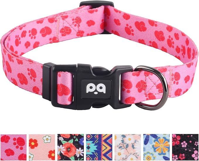 QQPETS Adjustable Soft Dog Collar: Print Flower Pink Multicolor Cute Patterns by QQPETS