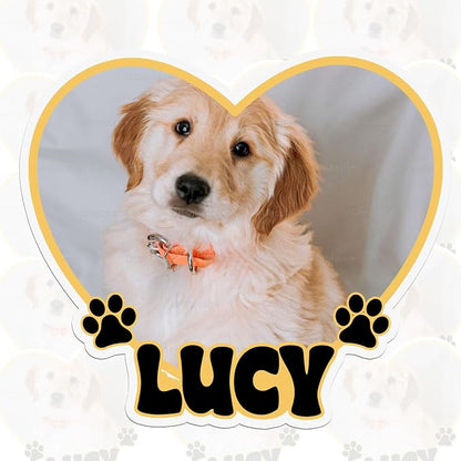 Custom Pet Photo Heart Sticker Personalized Pet Name Decal Cute Pawprint Design by SANGAROM