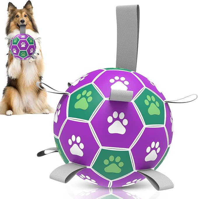 Diman Dog Balls with Nylon Straps, Puppy Soccer Ball by KeepYourDogsHappy